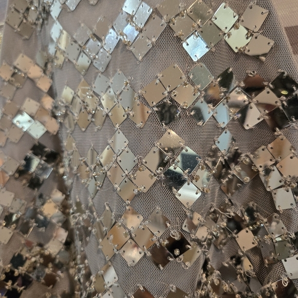 Adrianna Papell Silver Halter Sequined Mini Cocktail/Party Swing Dress Sz 10 NEW - Picture 6 of 13